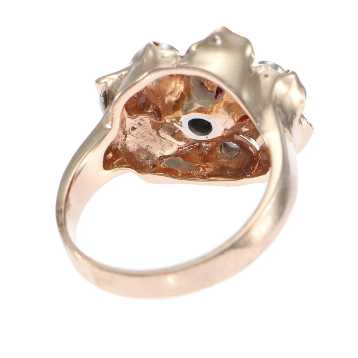 0.65CTW 1890s Antique Victorian Diamond Ruby Flower Cocktail Ring 14k Rose Gold