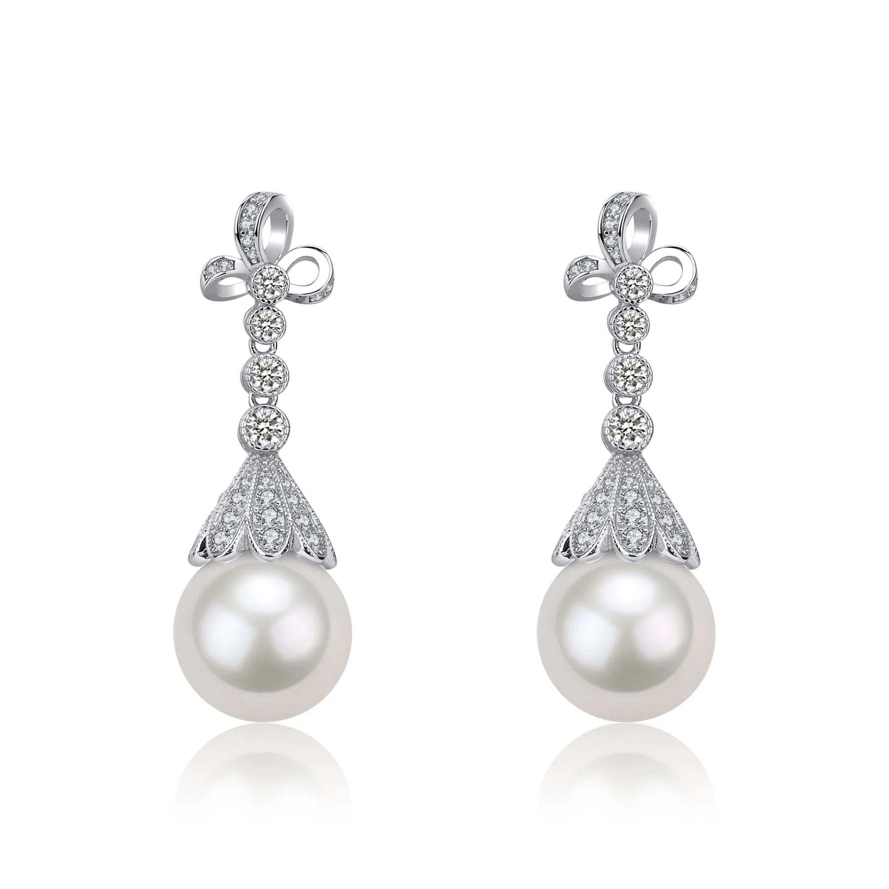 12-13mm Freshwater Pearl & Vintage Bowknot Drop Earrings
