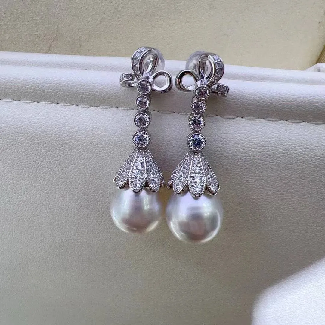 12-13mm Freshwater Pearl & Vintage Bowknot Drop Earrings