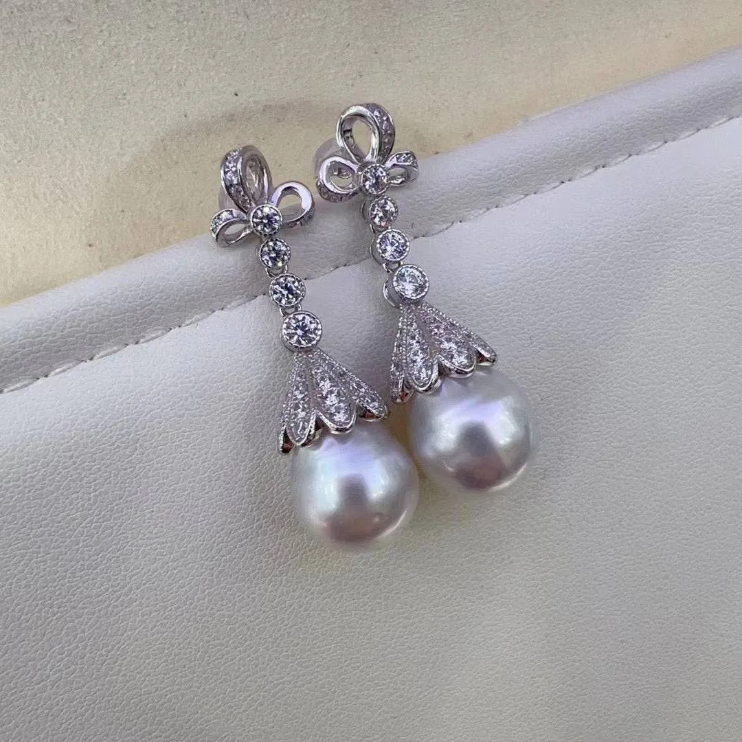 12-13mm Freshwater Pearl & Vintage Bowknot Drop Earrings