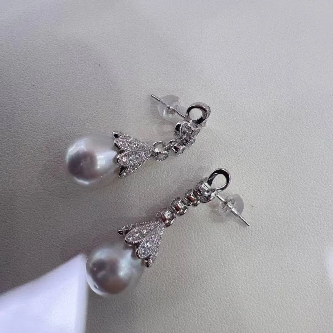 12-13mm Freshwater Pearl & Vintage Bowknot Drop Earrings