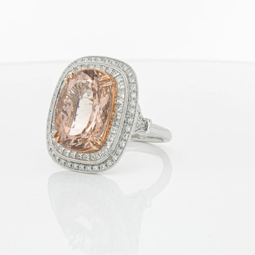18ct White & Rose Gold 9.18ct Morganite & Diamond Halo Ring