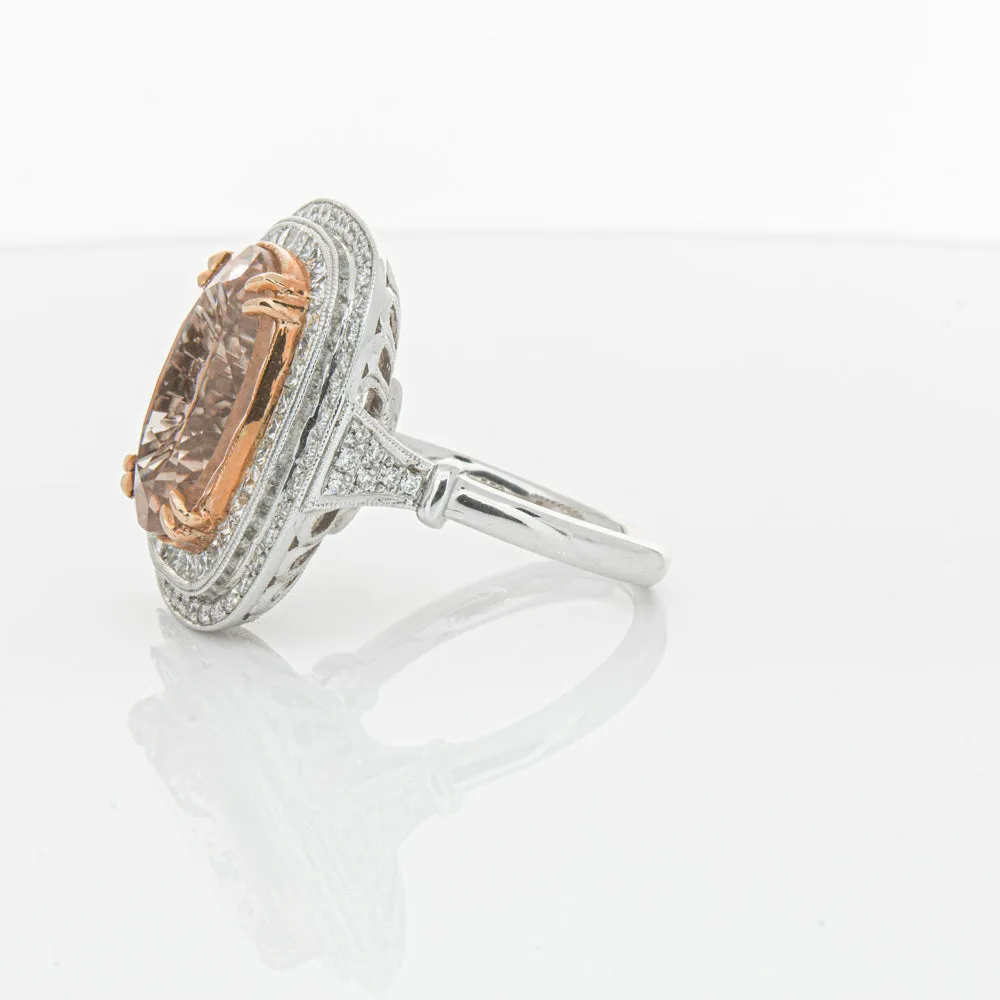 18ct White & Rose Gold 9.18ct Morganite & Diamond Halo Ring