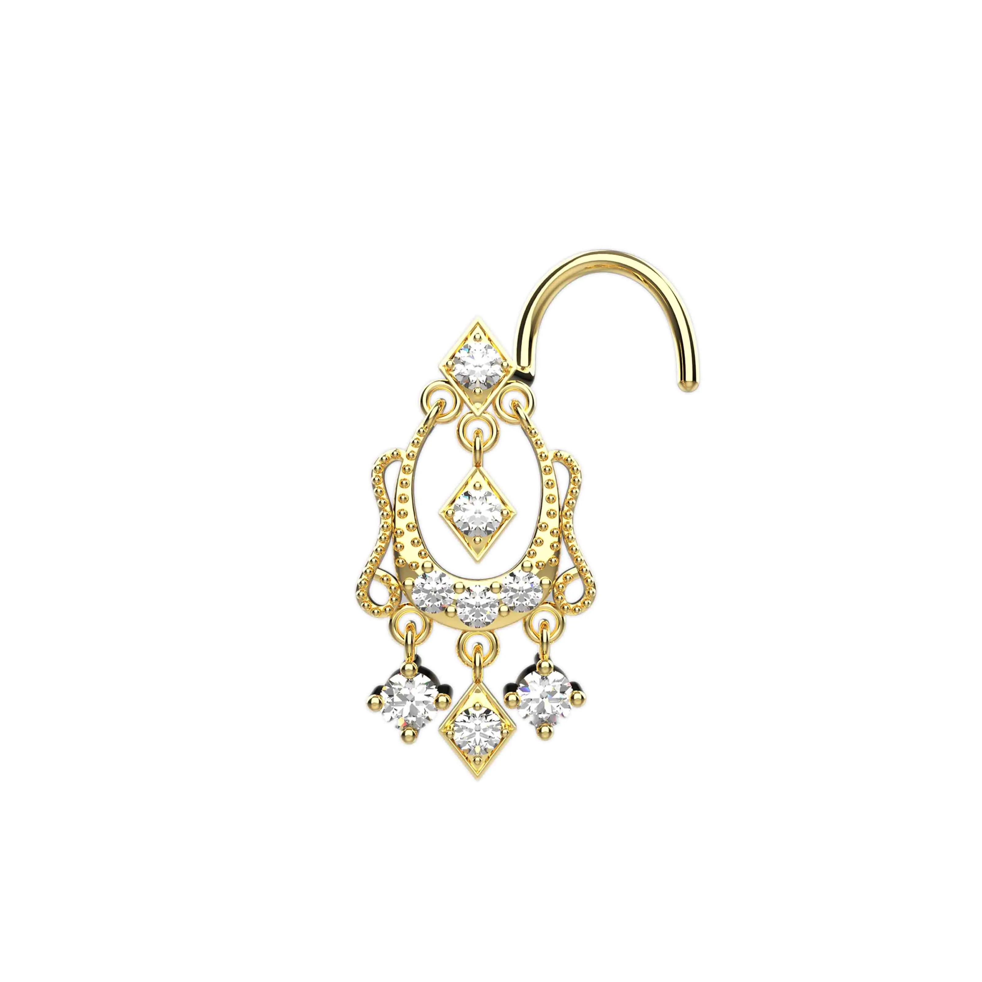 22k Gold Dangle Nose Piercing Ring – Traditional Indian Nose Jewelry