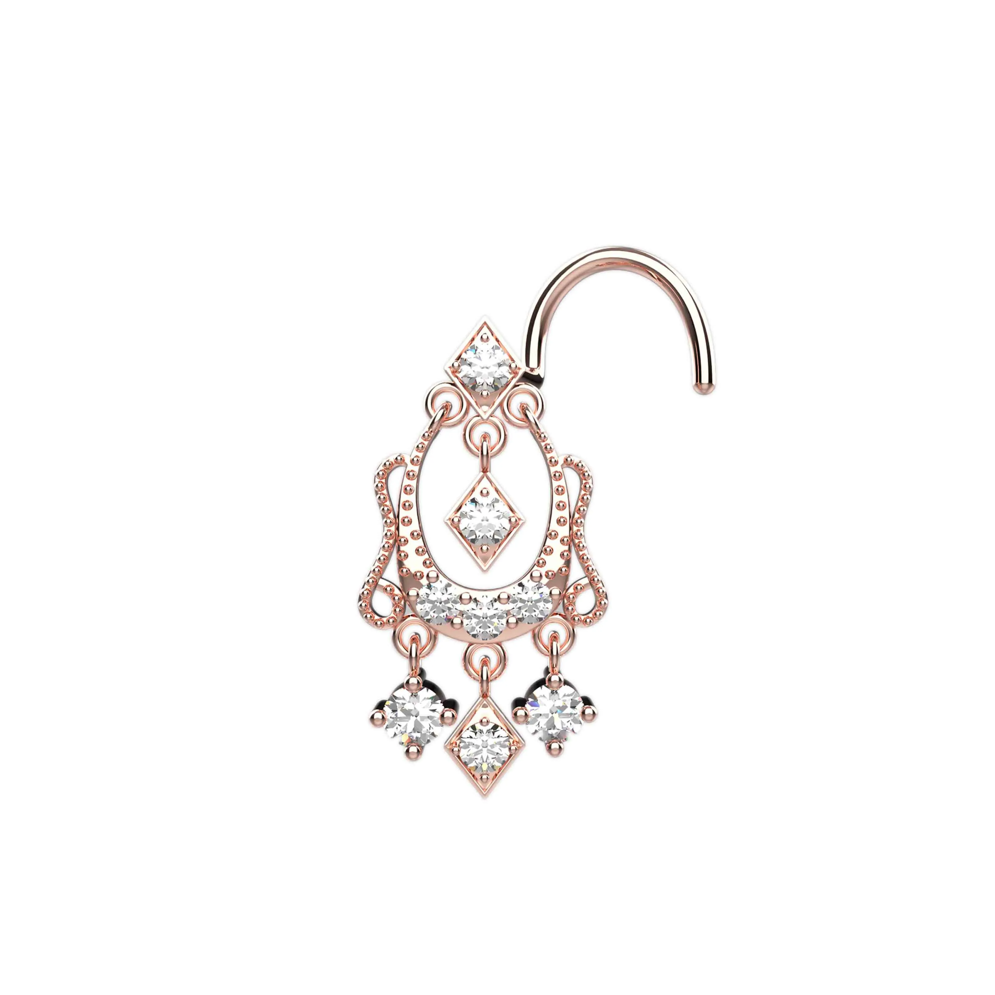 22k Gold Dangle Nose Piercing Ring – Traditional Indian Nose Jewelry