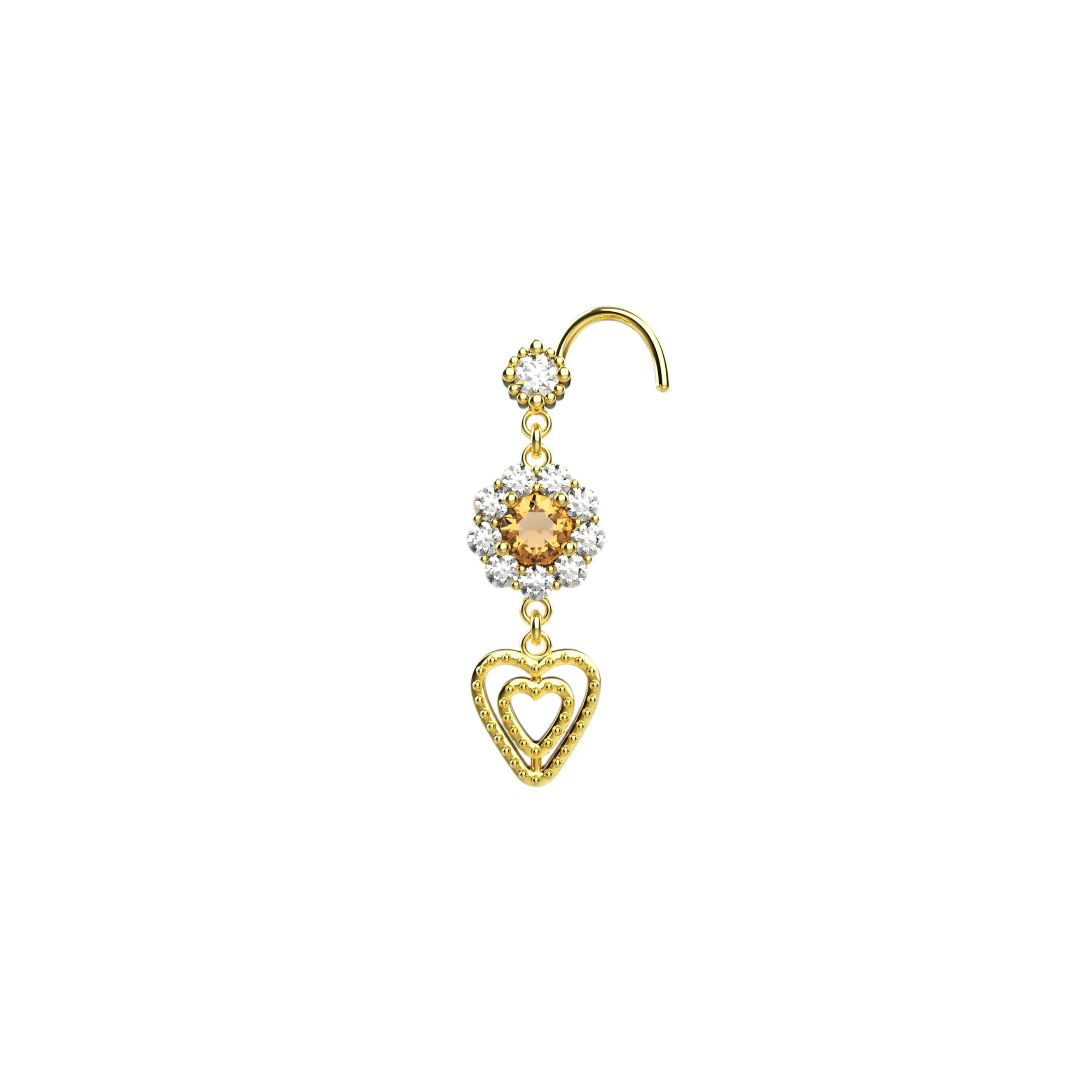 22k Yellow Gold Plated Drop/Dangle Nose Stud Rings