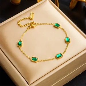 316L Stainless Steel Square Green Zircon Crystal Charm Bracelet For Women