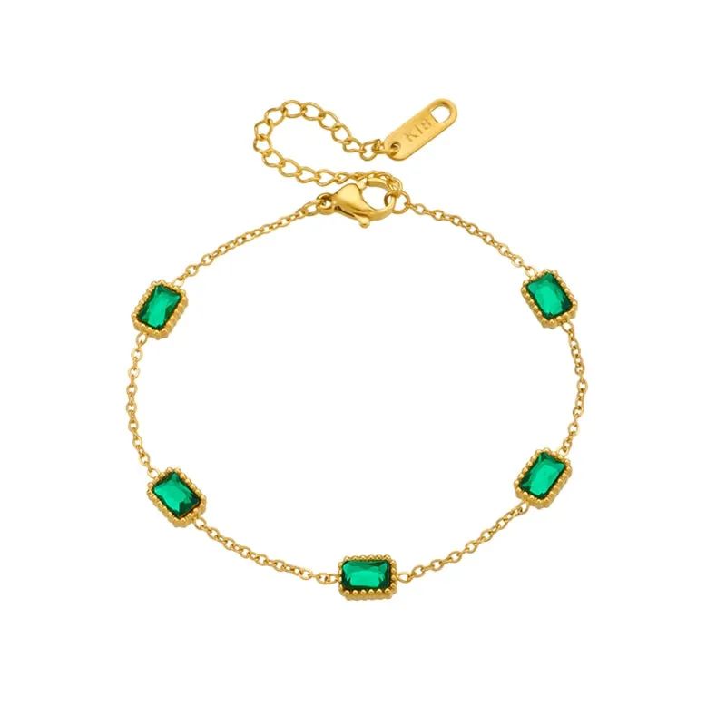 316L Stainless Steel Square Green Zircon Crystal Charm Bracelet For Women