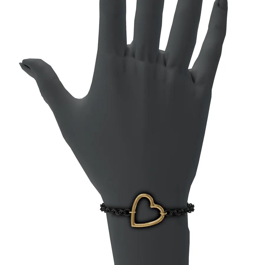 3.8mm Stainless Steel Black Chain Hinge Bracelet with 14k Gold Heart Clip