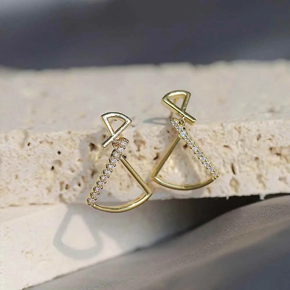 925 Sterling Silver Earring Charm Jewelry - Geometric Fan-shaped - Xm251