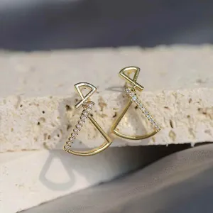 925 Sterling Silver Earring Charm Jewelry - Geometric Fan-shaped - Xm251