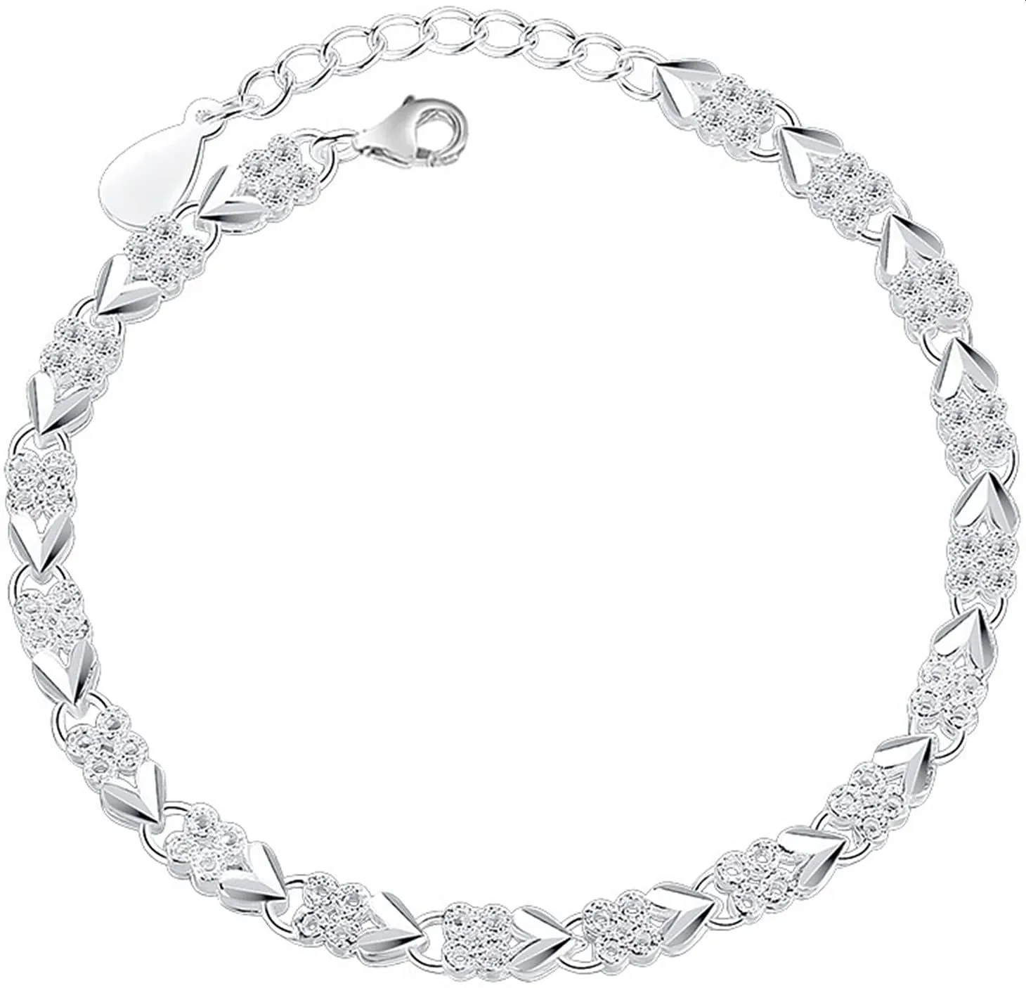 .925 Sterling Silver X Zircon Cross Charm Bracelet
