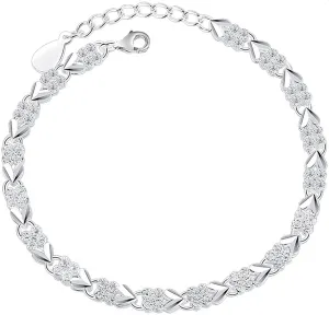 .925 Sterling Silver X Zircon Cross Charm Bracelet