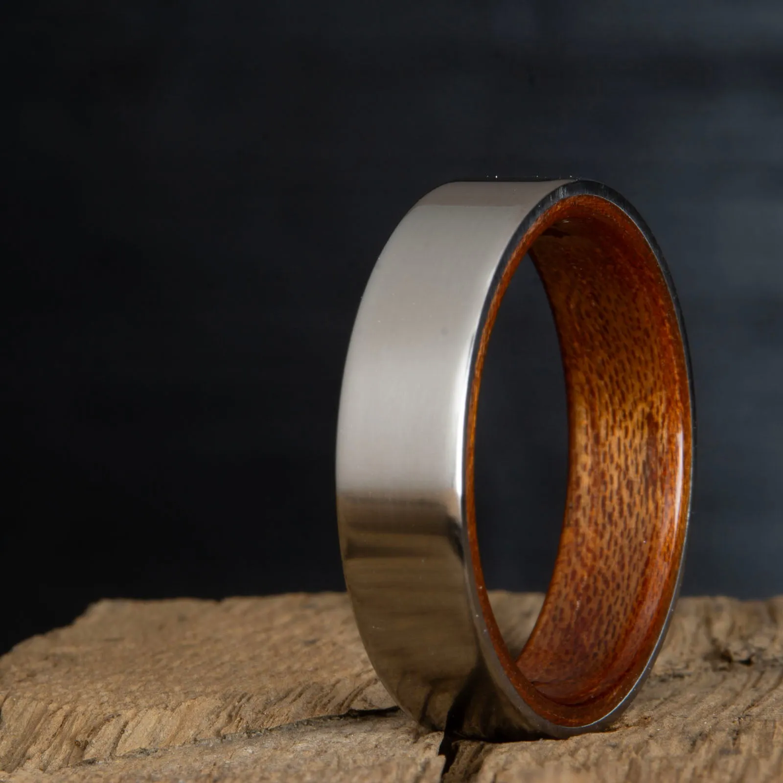 Acacia wood and titanium wedding ring