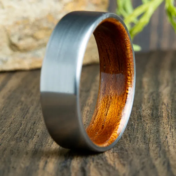 Acacia wood and titanium wedding ring