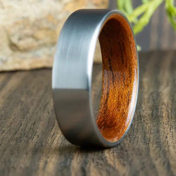 Acacia wood and titanium wedding ring