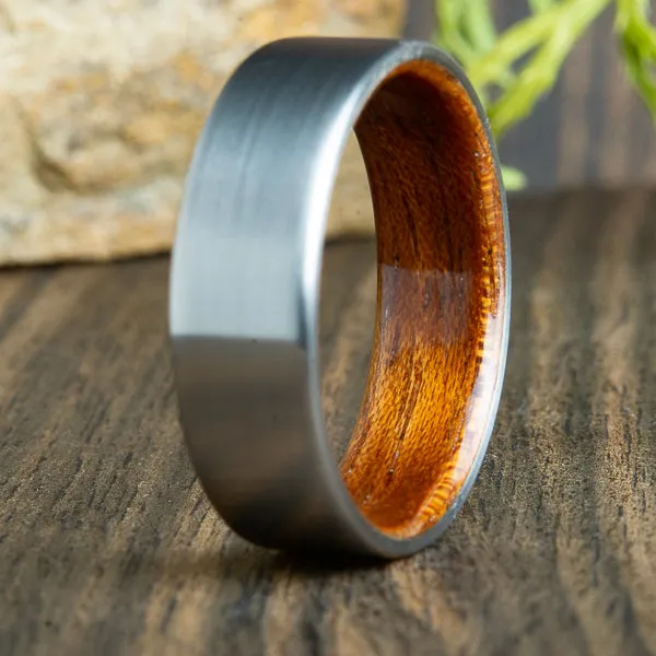 Acacia wood and titanium wedding ring