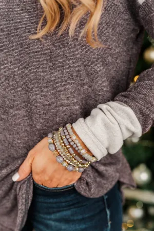 Always Elegant Beaded Bracelet Set- Steel Grey & Gold