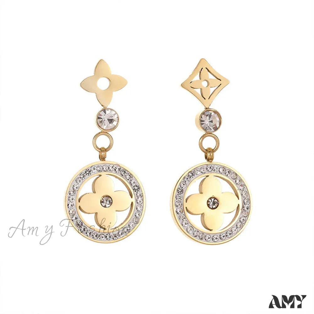 Amy Fashion - Fashion Flower Plant Mini Zircon Pendant Earrings