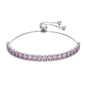 Anson&Hailey Ladies Shiny Zircon Bracelet Ladies Bracelet with Packing Box, Gift Bracelet for Mother, Friend and Wife, 925 Silver Adjustable Bracelet
