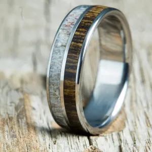 Antler and Bocote- Antler wedding band with bocote wood