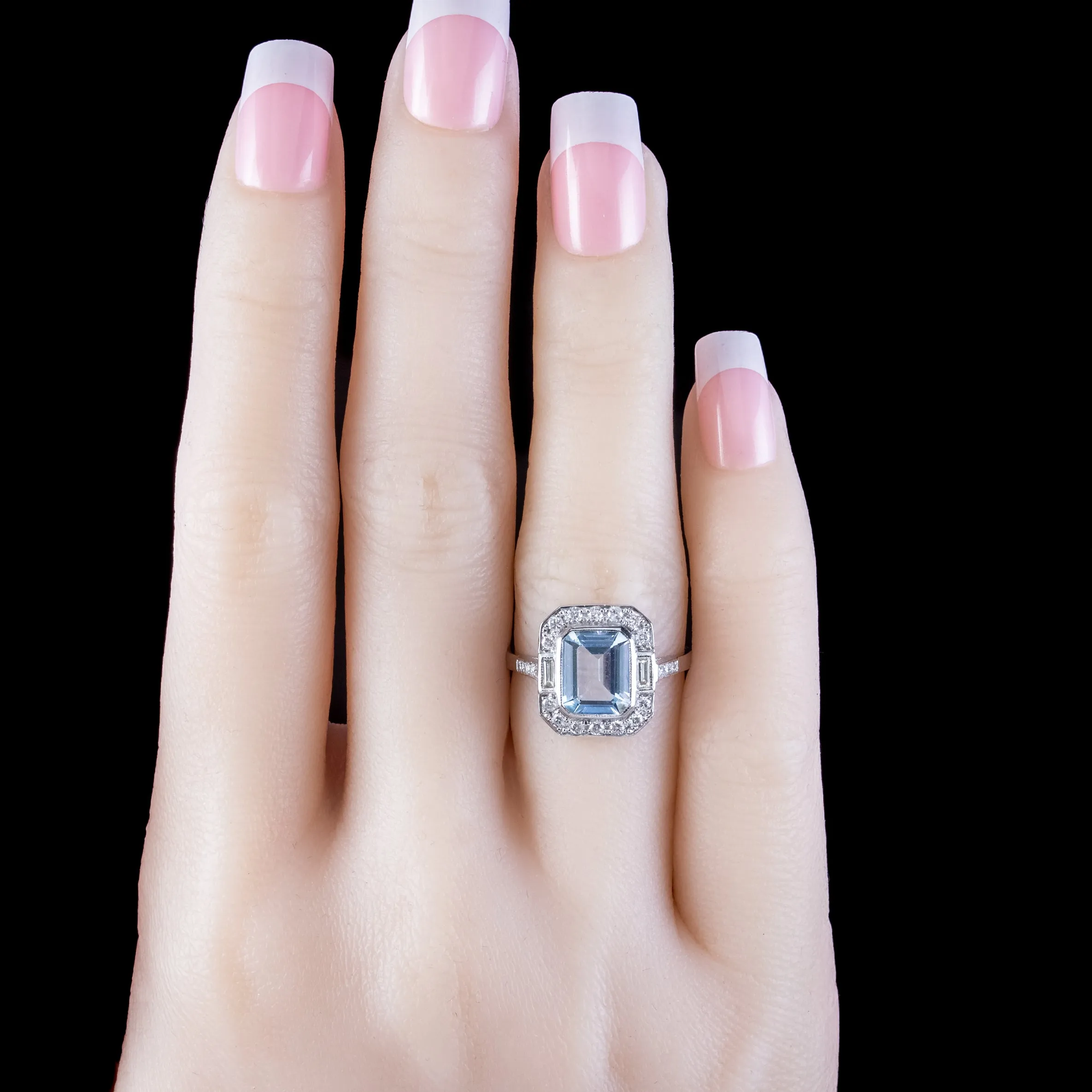 Art Deco Style Aquamarine Diamond Ring 3ct Aqua