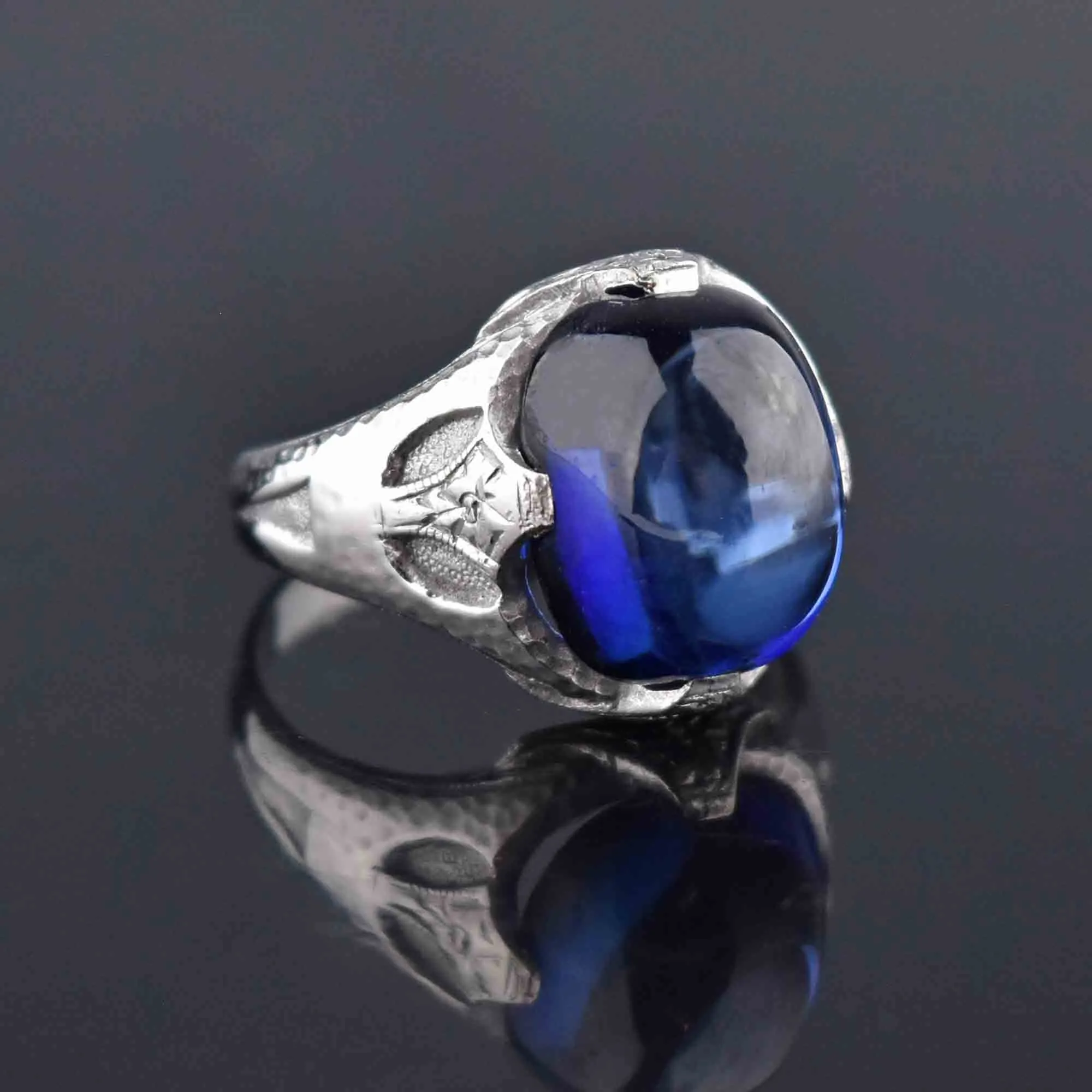 Art Deco Sugarloaf Cabochon Sapphire Ring 14K White Gold