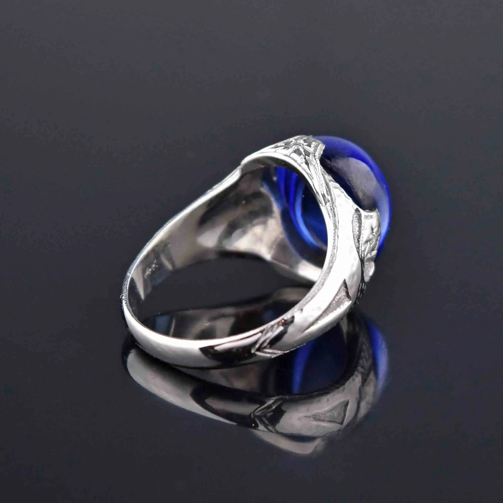 Art Deco Sugarloaf Cabochon Sapphire Ring 14K White Gold