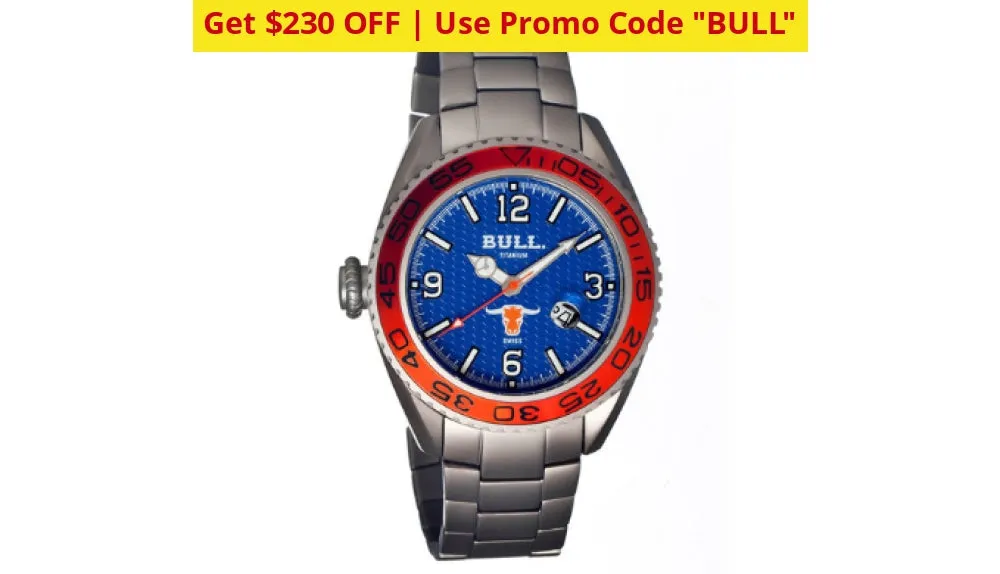 BULL Titanium Hereford Pro-Diver Watch   FREE Return Shipping - Ships Quick!