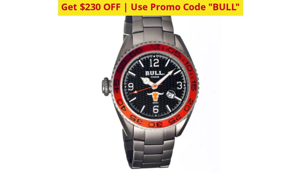 BULL Titanium Hereford Pro-Diver Watch   FREE Return Shipping - Ships Quick!