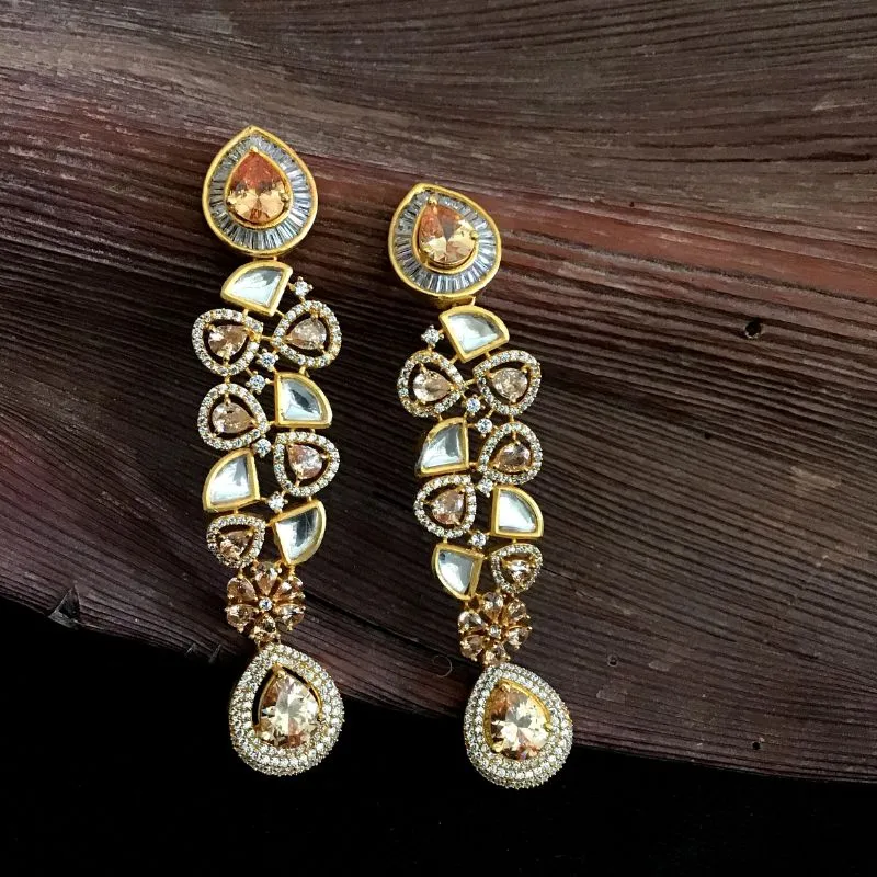Champagne Color Zircon/AD Long Earring 1358-5423