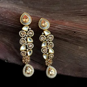 Champagne Color Zircon/AD Long Earring 1358-5423