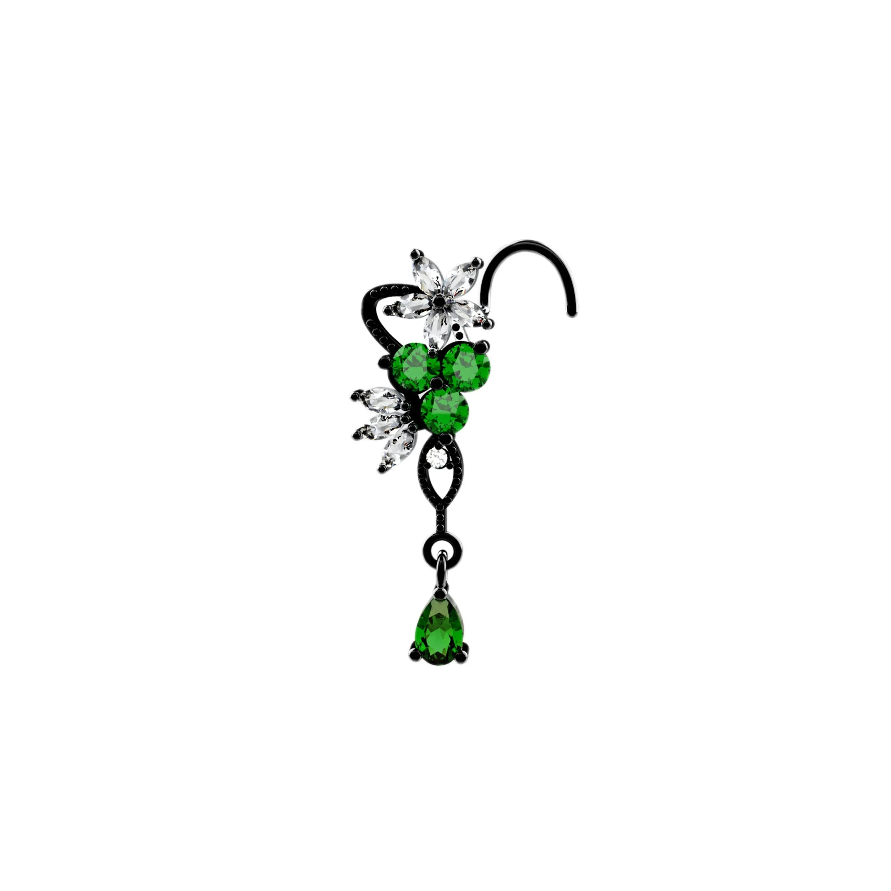 Dangle Nose Ring with Emerald Gemstone & Gold Nose Studs 20G Piercing Jewelry