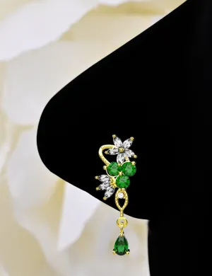 Dangle Nose Ring with Emerald Gemstone & Gold Nose Studs 20G Piercing Jewelry