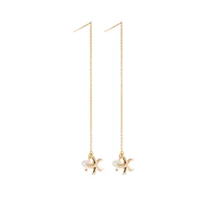 Ear Threader with Starfish and Pearl in Gold