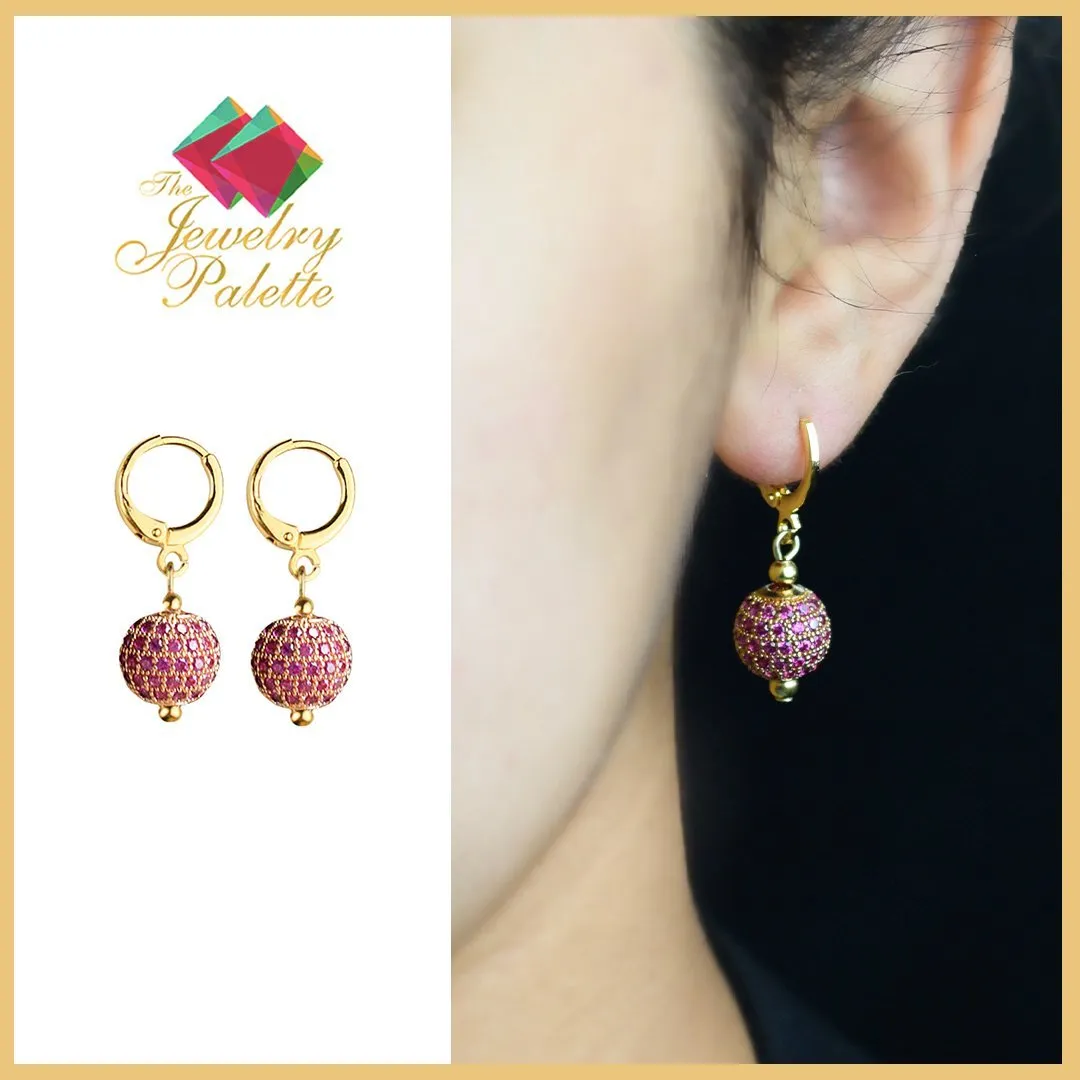 Fedora hoop earrings with round fuchsia zircon drop