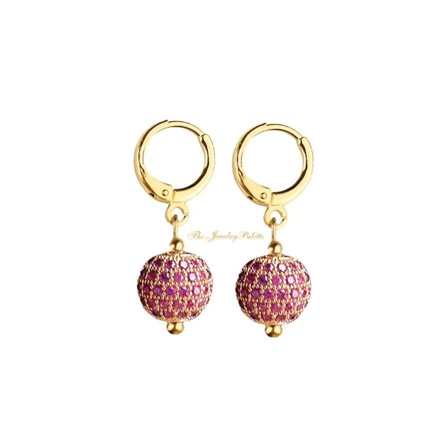 Fedora hoop earrings with round fuchsia zircon drop