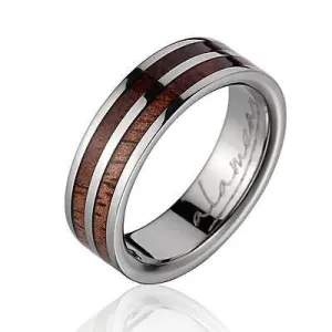 GENUINE INLAY HAWAIIAN KOA WOOD WEDDING BAND RING TITANIUM 6MM (KOA-14)