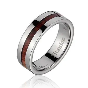 GENUINE INLAY HAWAIIAN KOA WOOD WEDDING BAND RING TITANIUM 6MM (KOA-15)