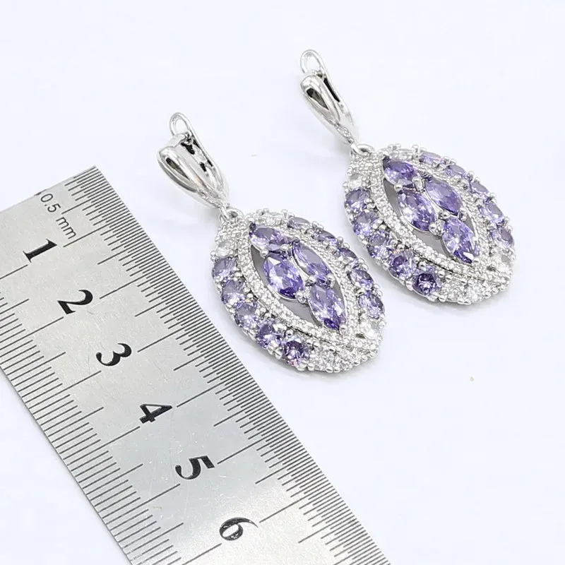 Geometric Purple  Zircon Silver Color Jewelry Sets for Women