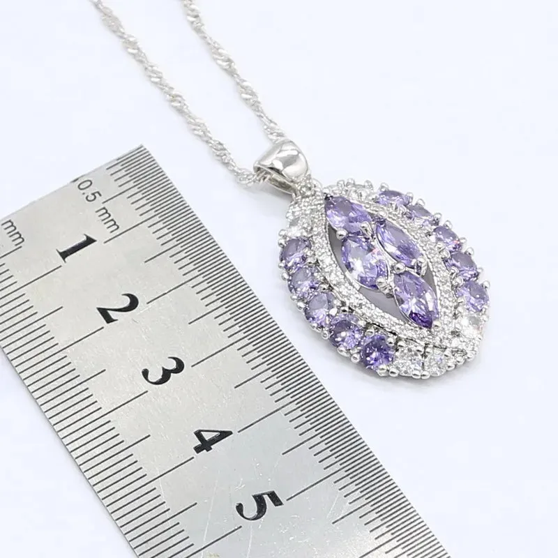 Geometric Purple  Zircon Silver Color Jewelry Sets for Women