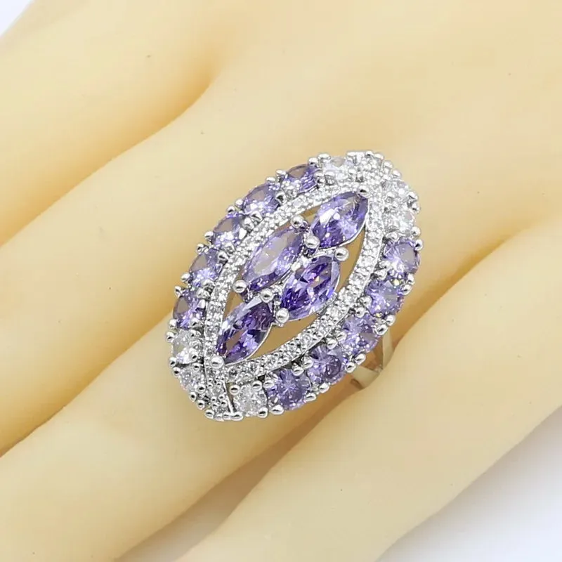 Geometric Purple  Zircon Silver Color Jewelry Sets for Women