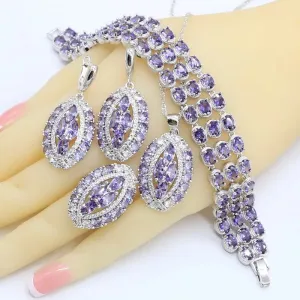 Geometric Purple  Zircon Silver Color Jewelry Sets for Women