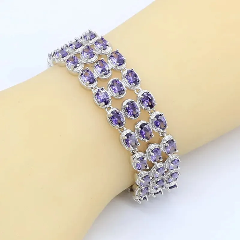 Geometric Purple  Zircon Silver Color Jewelry Sets for Women