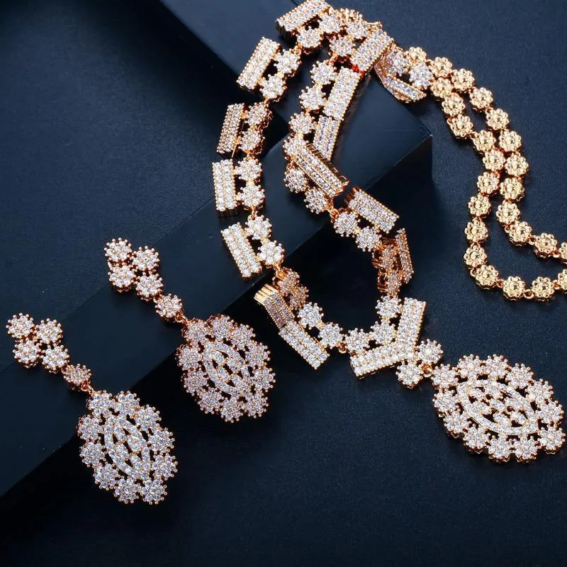 Glamorous AAA  Quality Cubic Zirconia Simulated Diamonds Bridal Wedding Necklace Earrings Jewelry Set