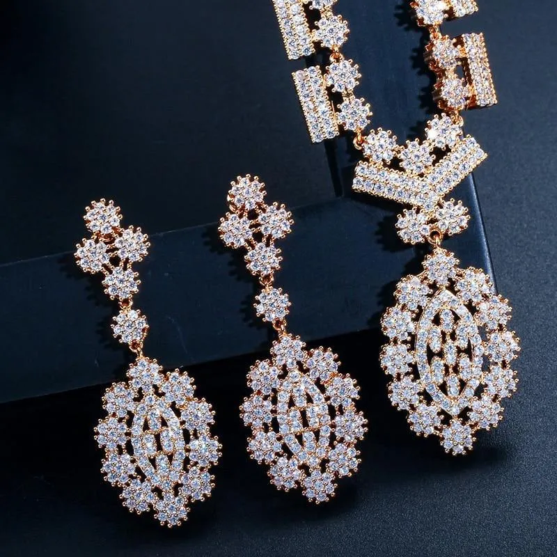 Glamorous AAA  Quality Cubic Zirconia Simulated Diamonds Bridal Wedding Necklace Earrings Jewelry Set