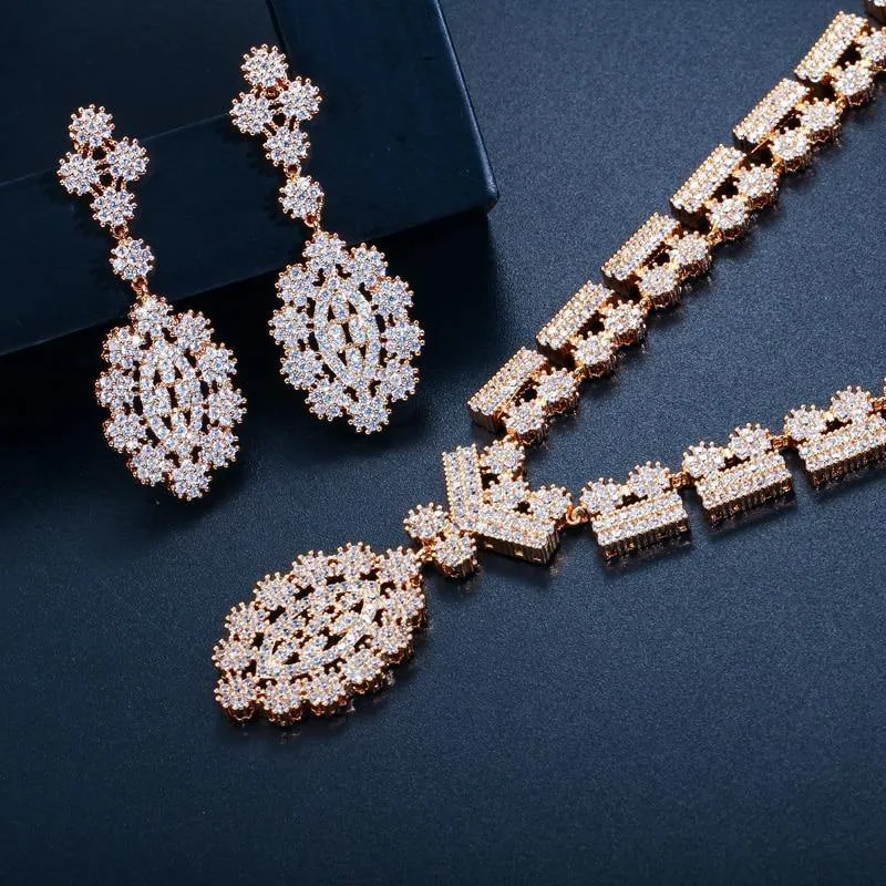 Glamorous AAA  Quality Cubic Zirconia Simulated Diamonds Bridal Wedding Necklace Earrings Jewelry Set