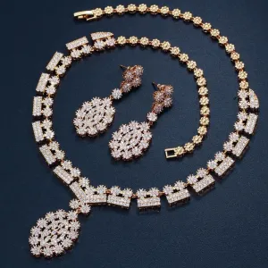 Glamorous AAA  Quality Cubic Zirconia Simulated Diamonds Bridal Wedding Necklace Earrings Jewelry Set