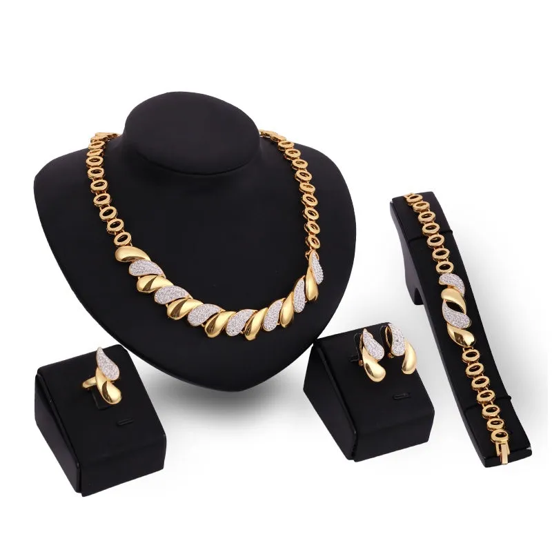 Gold New Design Africa Necklace Bracelet Ring Earrings 4PCs Jewelry Set