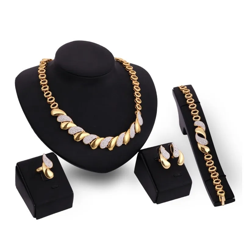 Gold New Design Africa Necklace Bracelet Ring Earrings 4PCs Jewelry Set